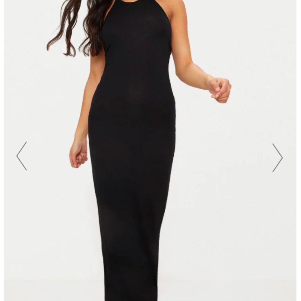 PrettylittlethingBlack Basic Halterneck Maxi Dress